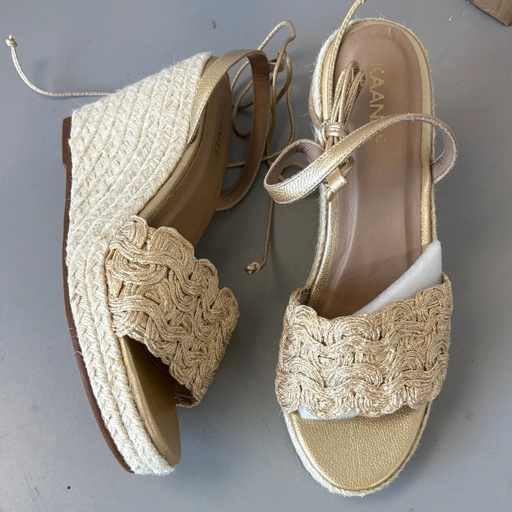 Kaanas Eve Cream and Gold Espadrille Wedges